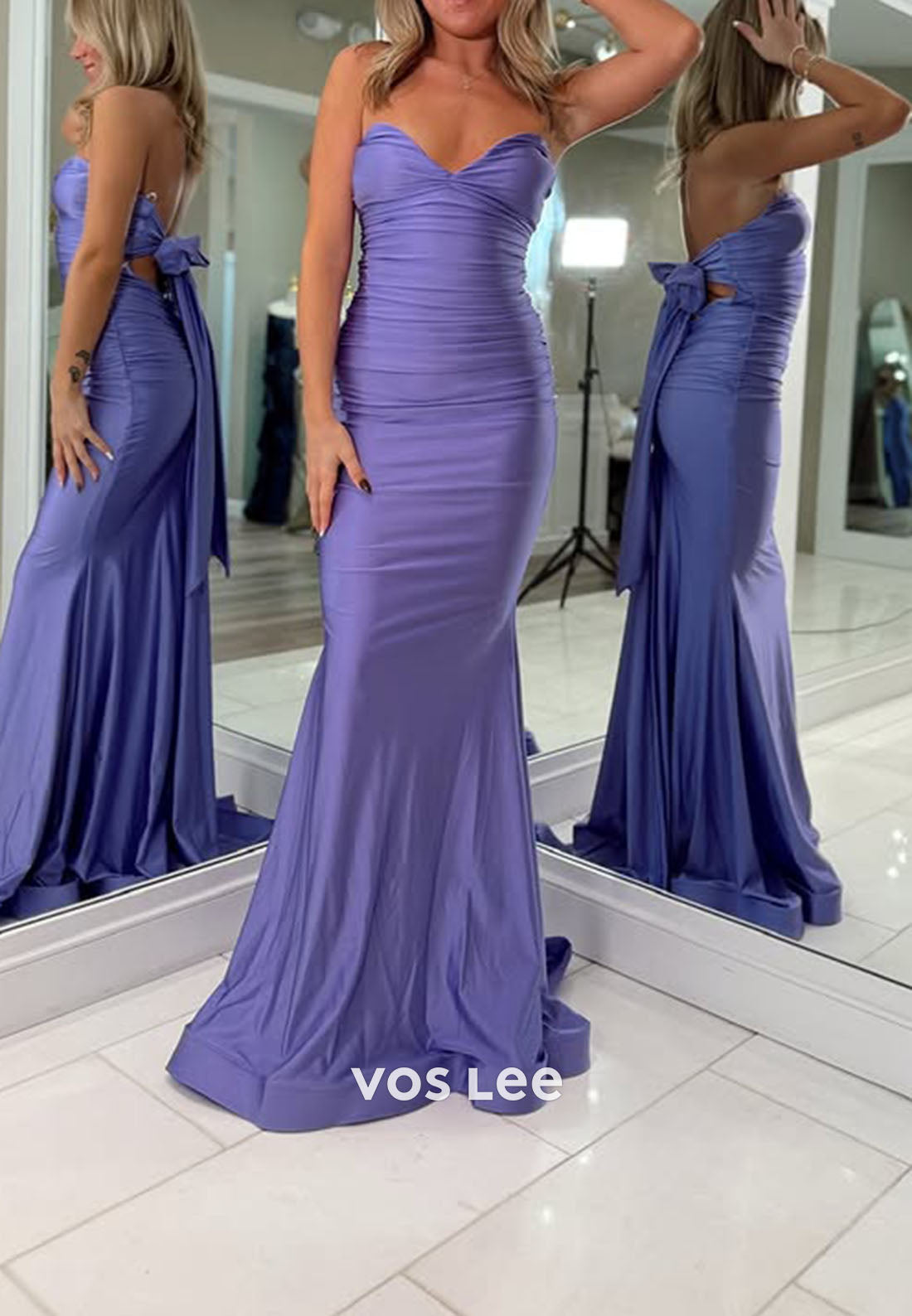 Simple Sweetheart Backless Sheath Prom Dress With Bow