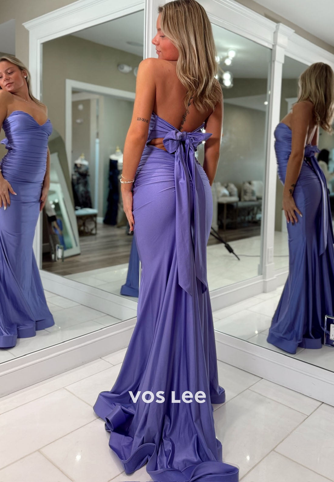 Simple Sweetheart Backless Sheath Prom Dress With Bow