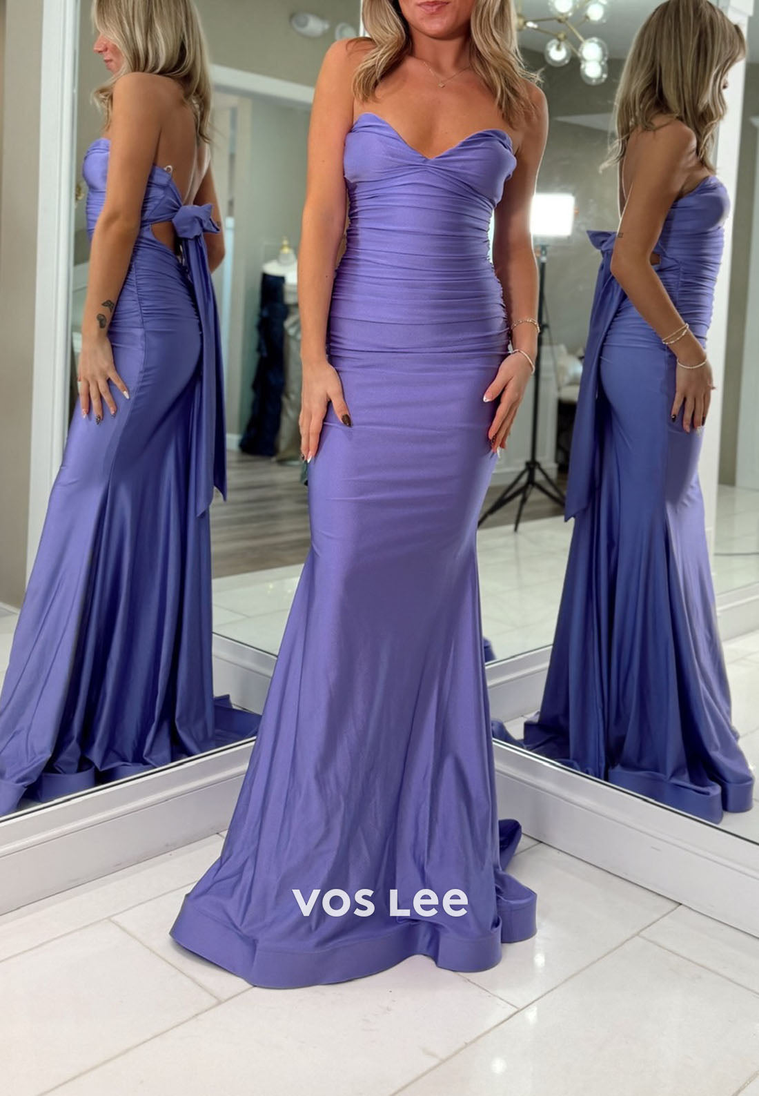 Simple Sweetheart Backless Sheath Prom Dress With Bow