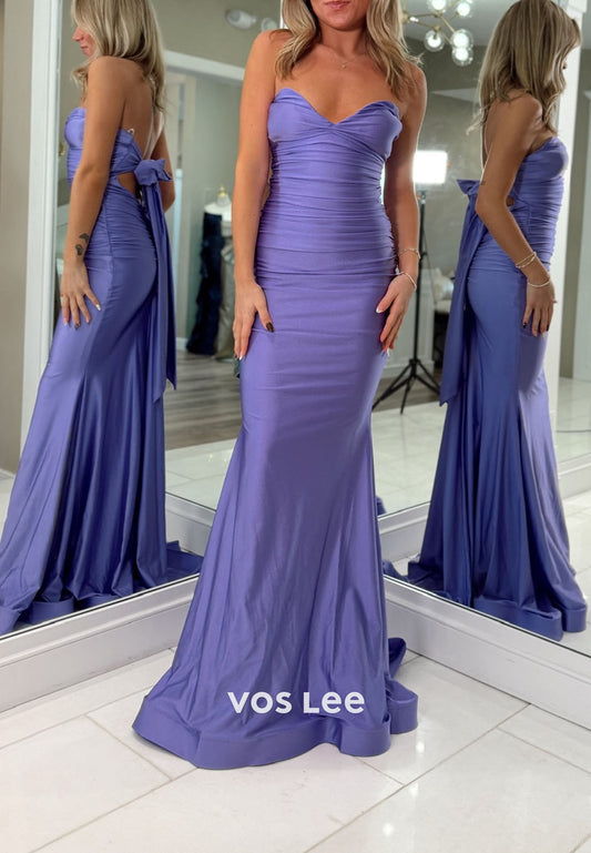 Simple Sweetheart Backless Sheath Prom Dress With Bow