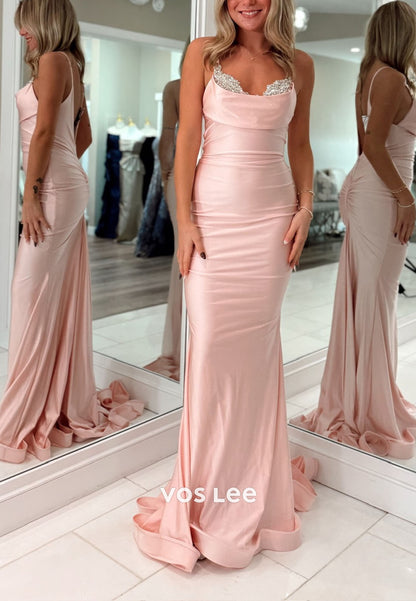 Elegance Pink Thin Strap Beading Crystals Mermaaid  Prom Dress