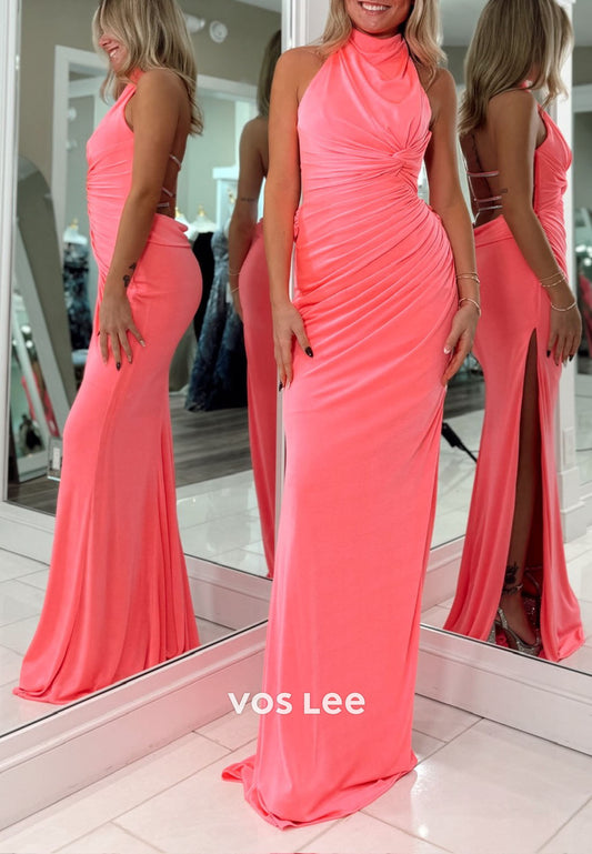 Sexy Backless Dress Halter Strapless Slit Long Prom Dress