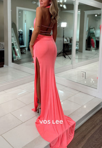 Sexy Backless Dress Halter Strapless Slit Long Prom Dress