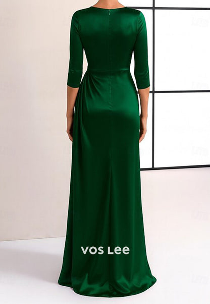 Elegant Pink Long Sleeves Pleat Evening Dress With 3D Flowers