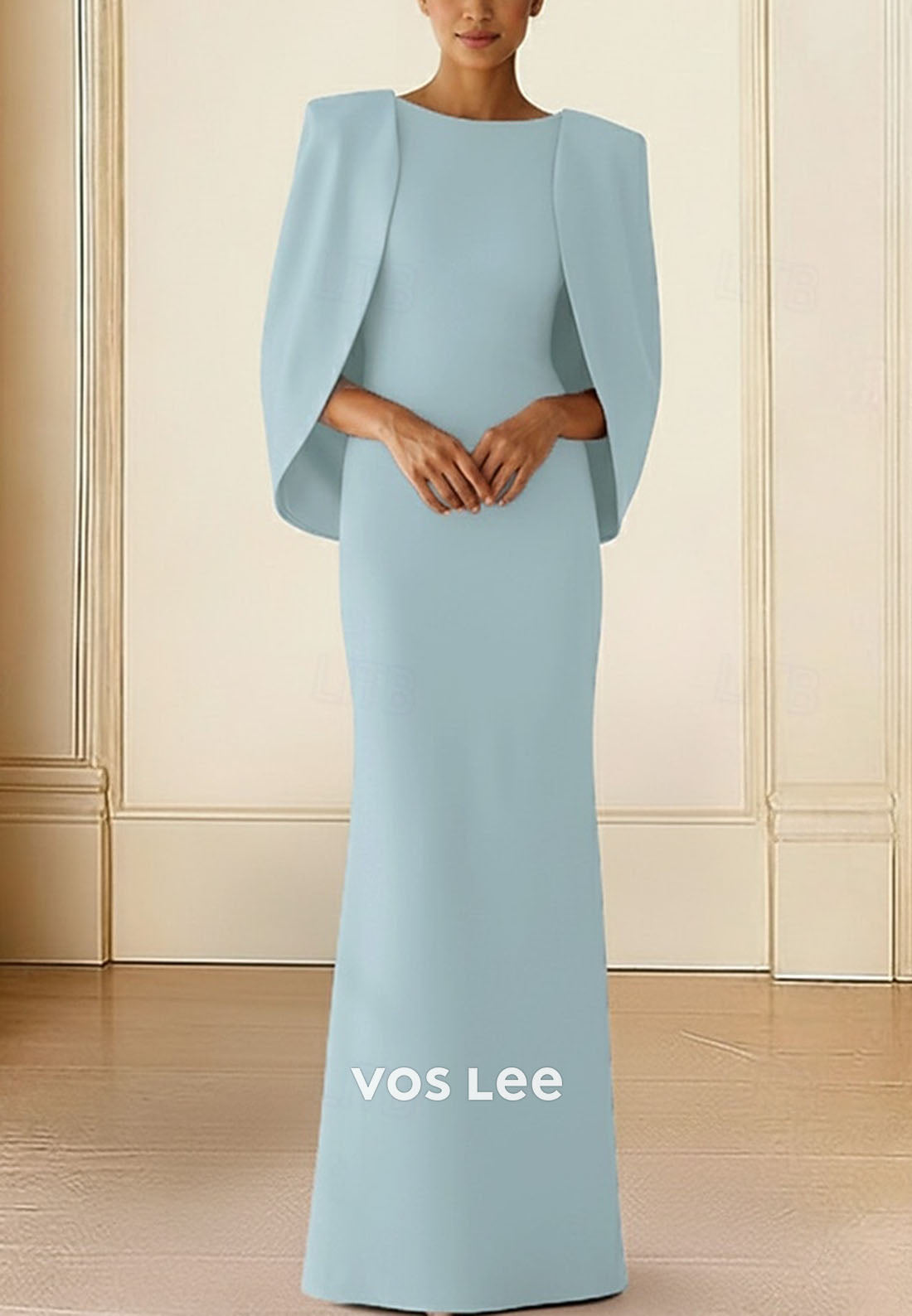 Elegant O-Neck Cape Sleeves Sheath Formal Dress Mother Dress