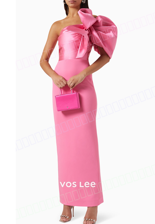 Short Sleeve One Shoulder Bowknot Ankle-Length Sheath Mother of Bride Dresses