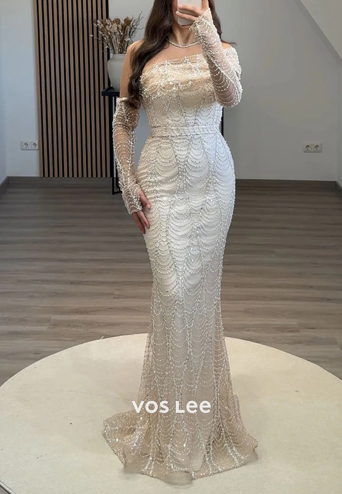 Classic & Timeless Long Sleeves Fully Beaded Floor-Length Mermaid Evening Dresses