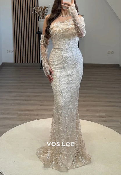 Classic & Timeless Long Sleeves Fully Beaded Floor-Length Mermaid Evening Dresses