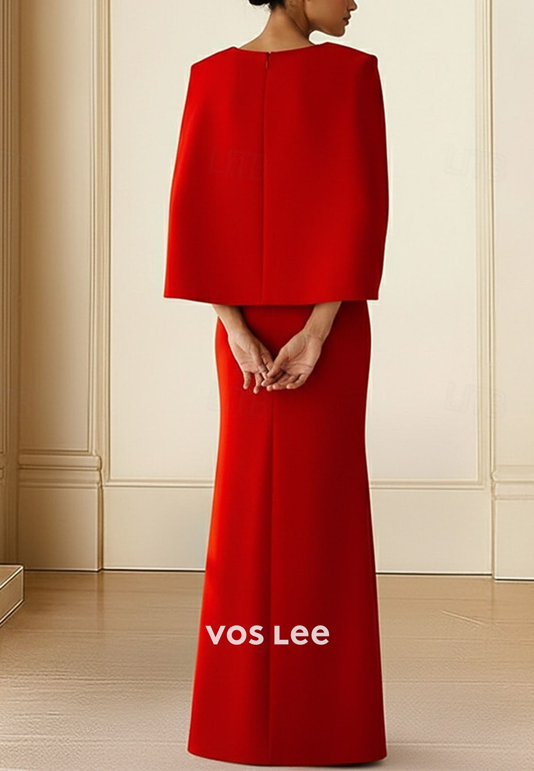 Elegant O-Neck Cape Sleeves Sheath Formal Dress Mother Dress