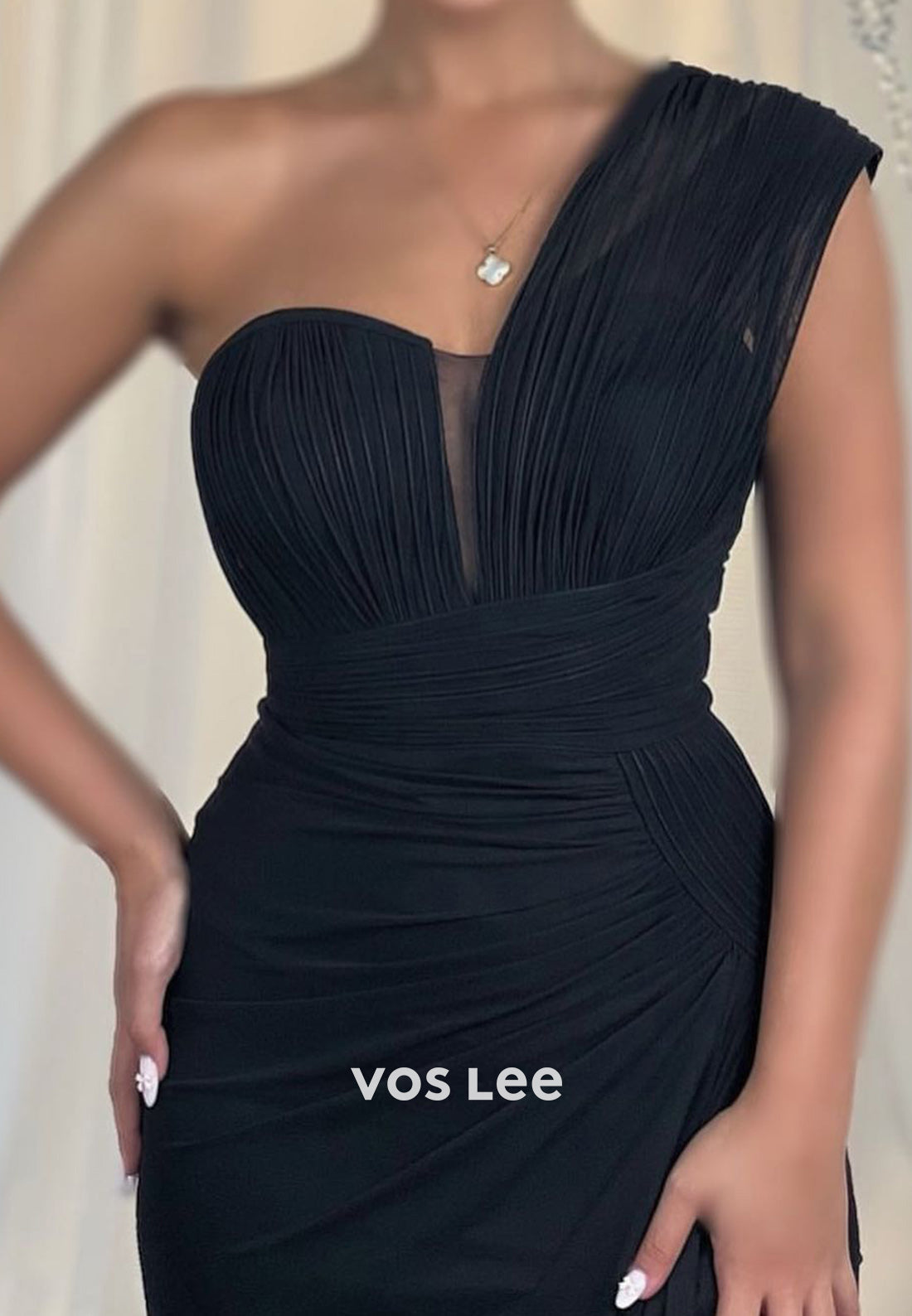 Classic & Timeless One Shoulder Floor-Length Pleated Sheath Evening Dresses with Side Spilt