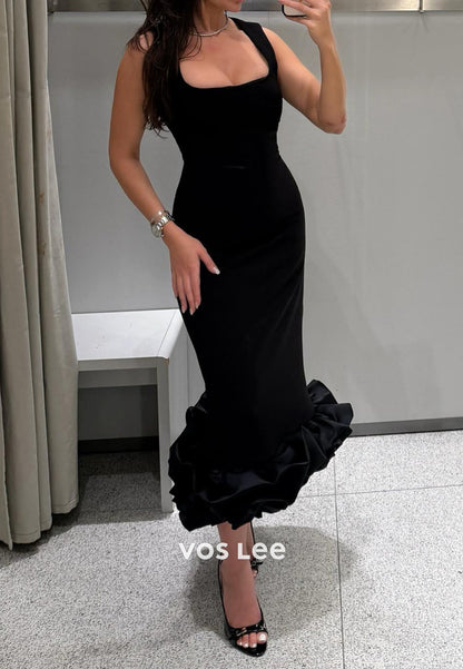 Gorgeous & Charming Scoop Tea-Length Pleated Mermaid Evening Dresses Formal Dresses