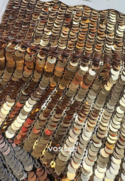 Elegant Gold Sequined A-Line Tea-Length Evening Gowns