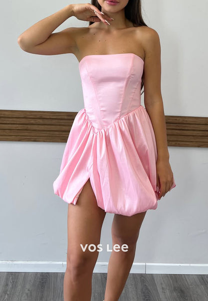 A-Line Tube Top Corset Pleated Party Dresses Homecoming Dresses