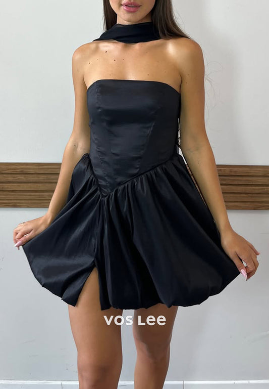 A-Line Strapless Pleated Short Homecoming Dresses with Side Split