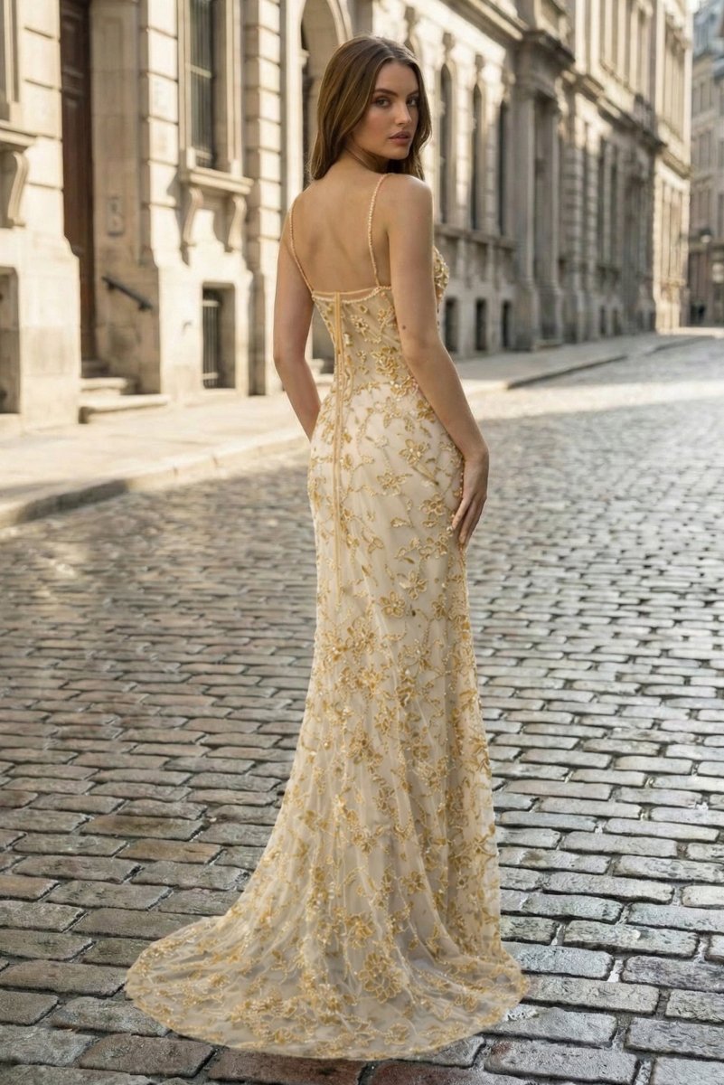 Elgant Spaghetti Straps Mermaid Sequined Lace Long Formal Prom Dresses