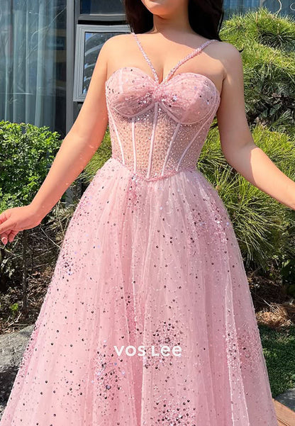 Stunning Pink Beading Sweetheart A-line Prom Gown Party Gown