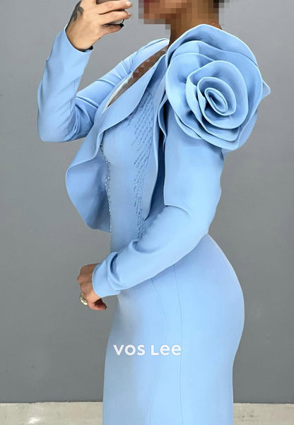 Big Flower V-Neck Long Sleeves Mermaid Formal Party Evening Dress