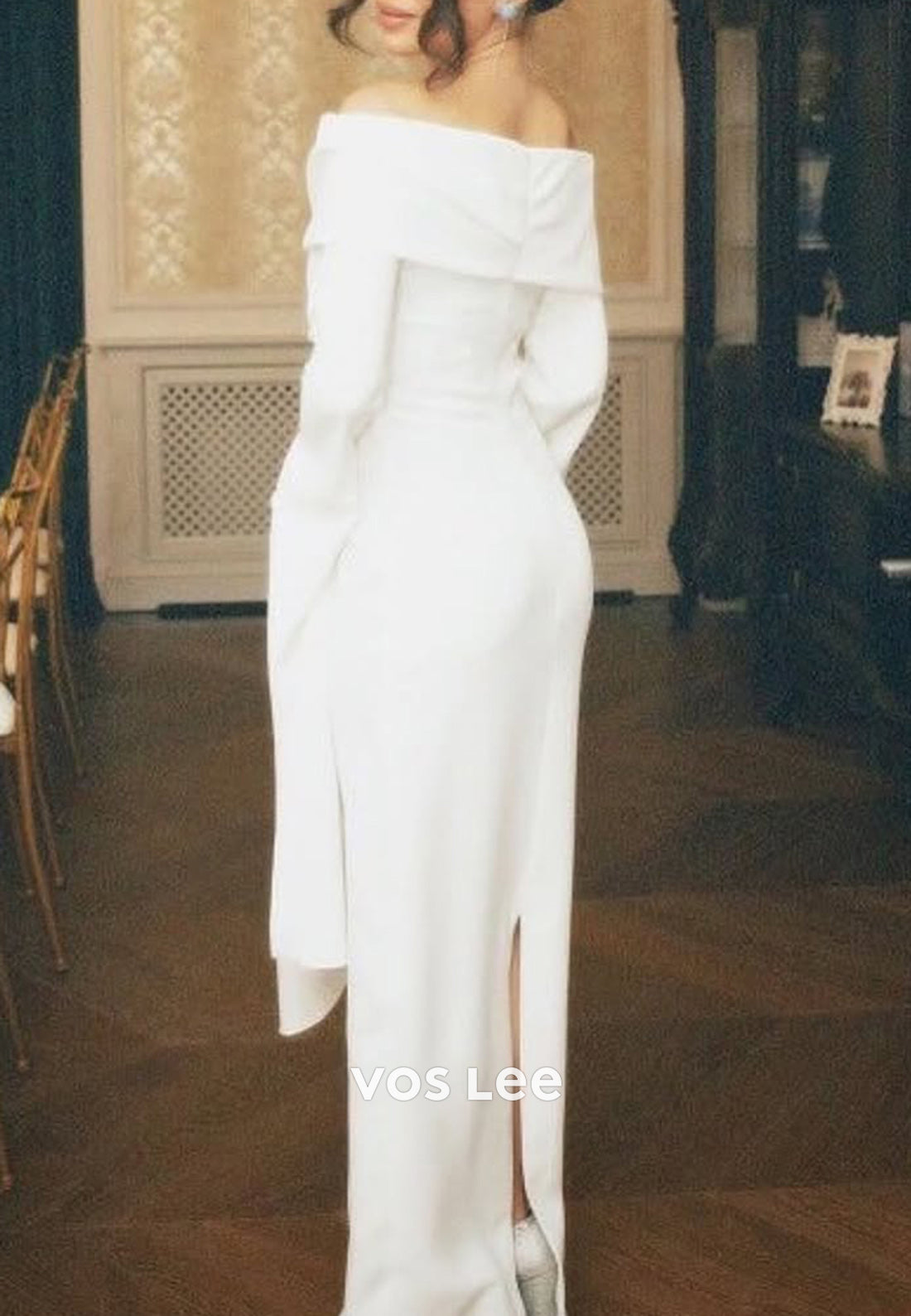 Off the Shoulder Asymmetrical Long Sleeve Pleated Mermaid  Evening Dresses