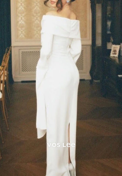 Off the Shoulder Asymmetrical Long Sleeve Pleated Mermaid  Evening Dresses