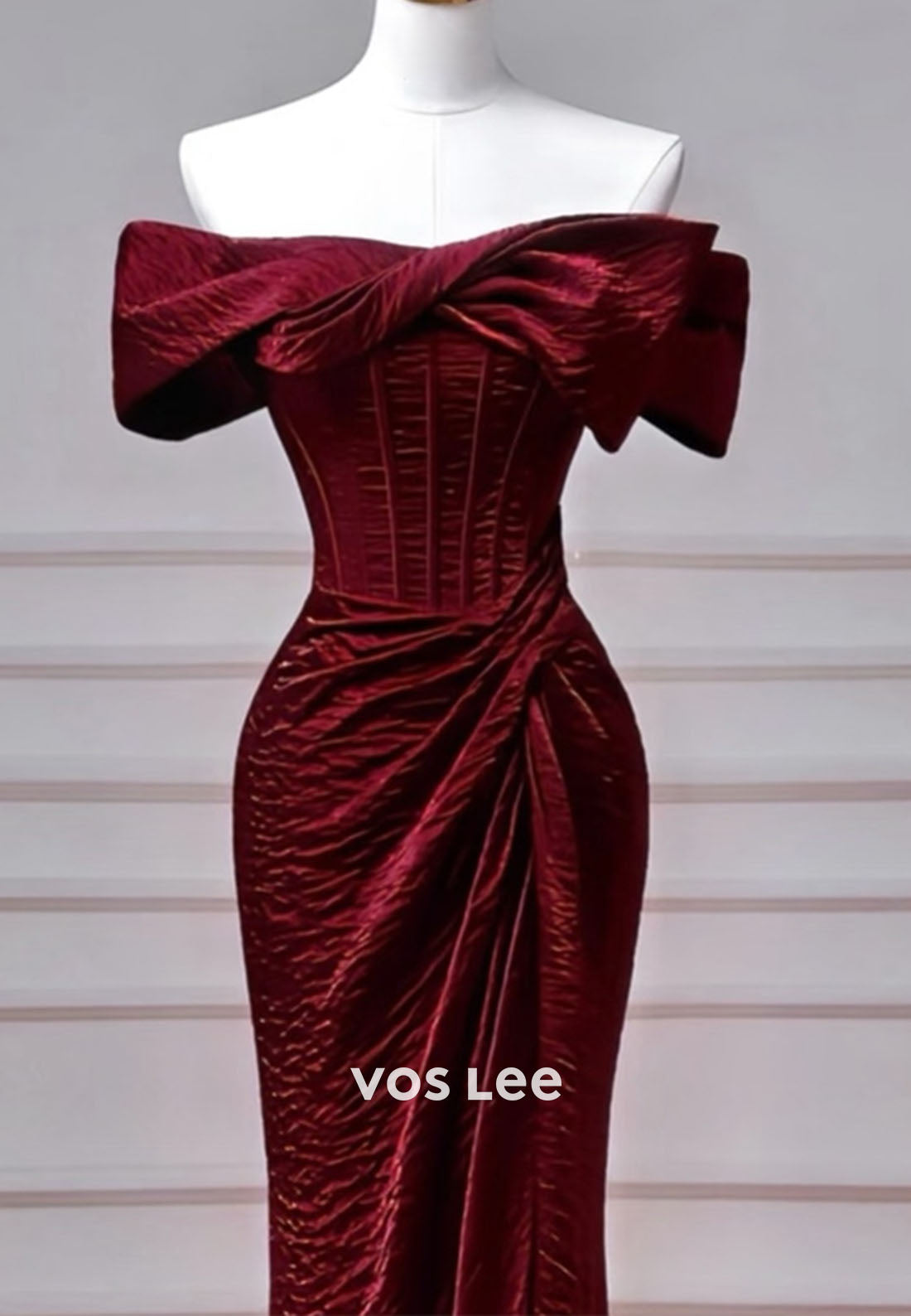 Red Off the Shoulder Elegant Mermaid Evening Dress With Pleat