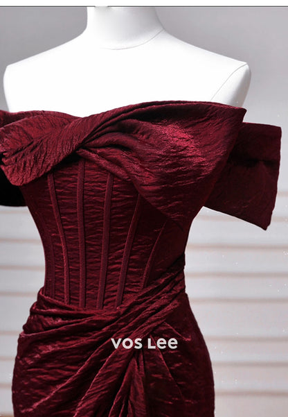 Red Off the Shoulder Elegant Mermaid Evening Dress With Pleat