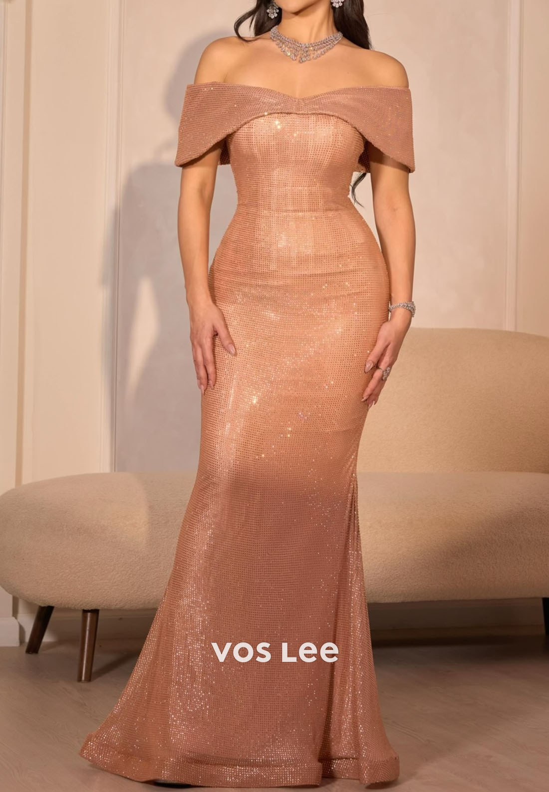 Elegant Glitter Off Shoulder Formal Gown, Mermaid Dress for Prom & Wedding Guest