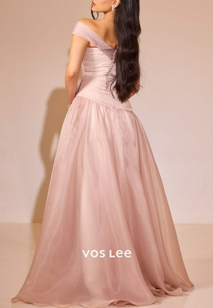 Blush Pink Off Shoulder A-Line Prom Dress, Lace Applique Formal Evening Gown for Women