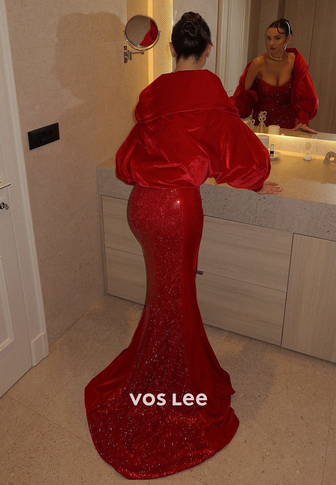 Sweetheart Red Mermaid Evening Dress Sleeveless Long With Sequins