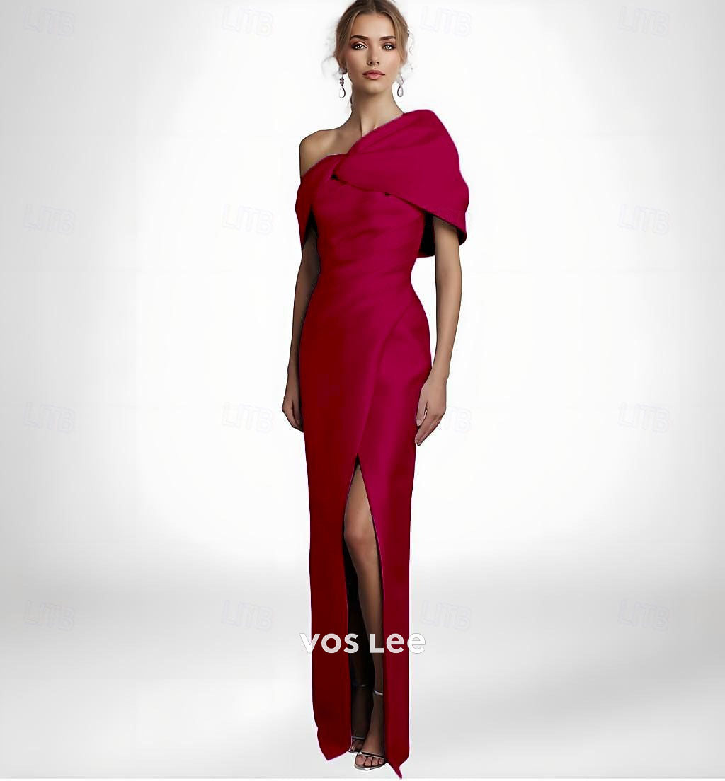 Elegant Long Evening Dress | Asymmetric Draped Neckline Party Gown