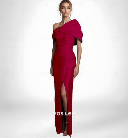 Elegant Long Evening Dress | Asymmetric Draped Neckline Party Gown