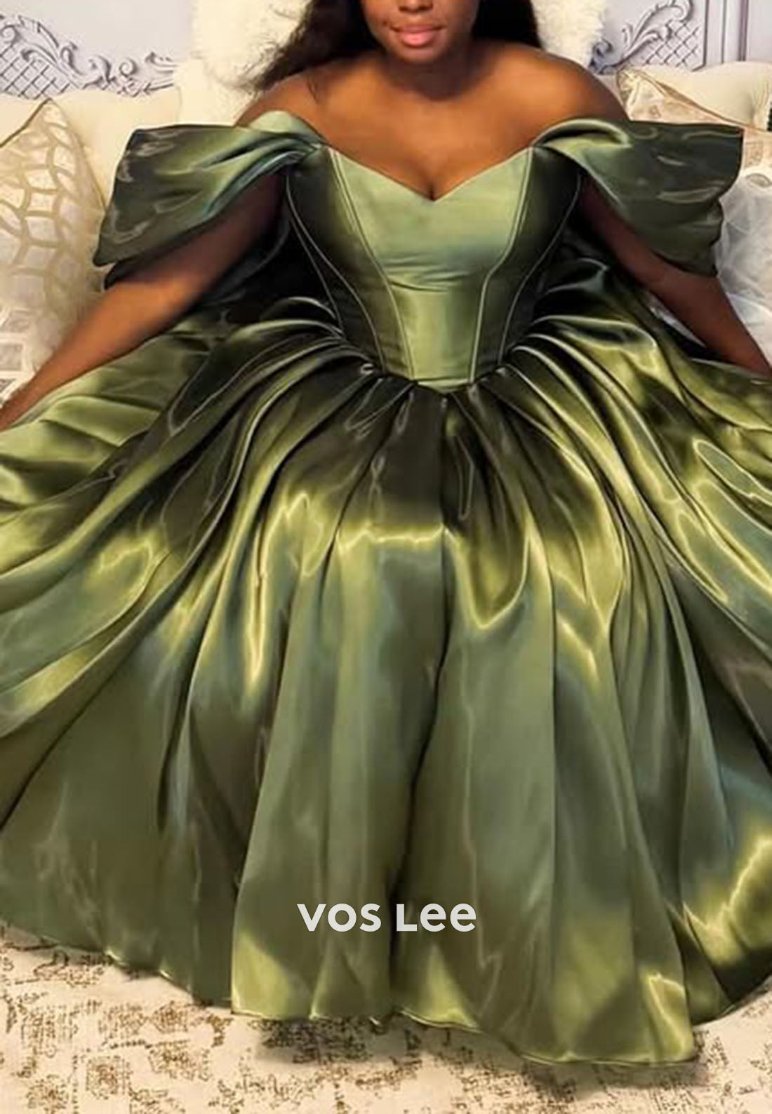 Cute Dreamy Off the Shoulder Pleat Ball Gown Tea- Length Prom Dress