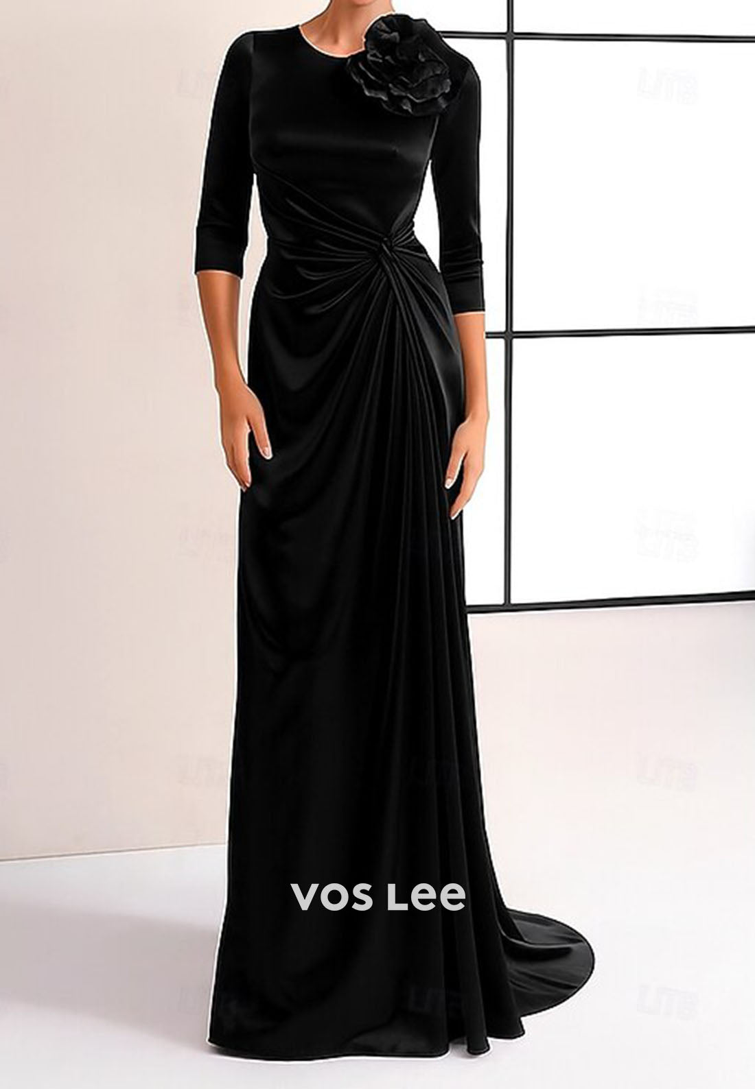 Elegant Pink Long Sleeves Pleat Evening Dress With 3D Flowers