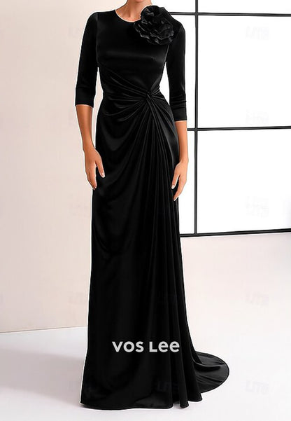 Elegant Pink Long Sleeves Pleat Evening Dress With 3D Flowers