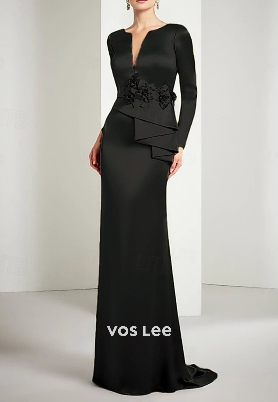 Long Sleeve V-Neck Formal Dress for Mother of the Bride