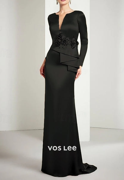 Long Sleeve V-Neck Formal Dress for Mother of the Bride