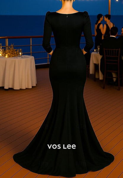 Elegant  Long Sleeves Pleat Evening Dress With 3D Flowers