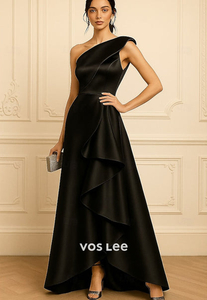Sage Green One-Shoulder Evening Gown – Asymmetric Ruffled Satin Formal Dress