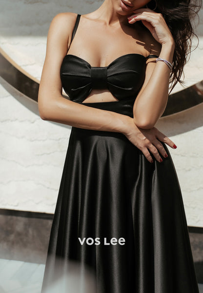 Sexy & Sleek A-Line Spaghetti Straps Sweetheart Tea-Length Pleated Evening Dresses