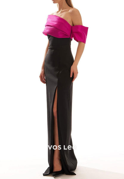 Black One Shoulder Floor-Length Sheath Mother of Bride Dresses with High Split