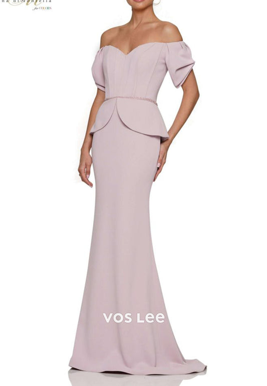 Two Pieces Short Sleeve Off the Shoulder Pleated Mermaid Mother of Bride Dresses