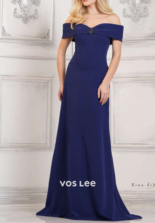 Gorgeous Off the Shoulder Pleated Mermaid Mother of Bride Dresses with Sweep Train
