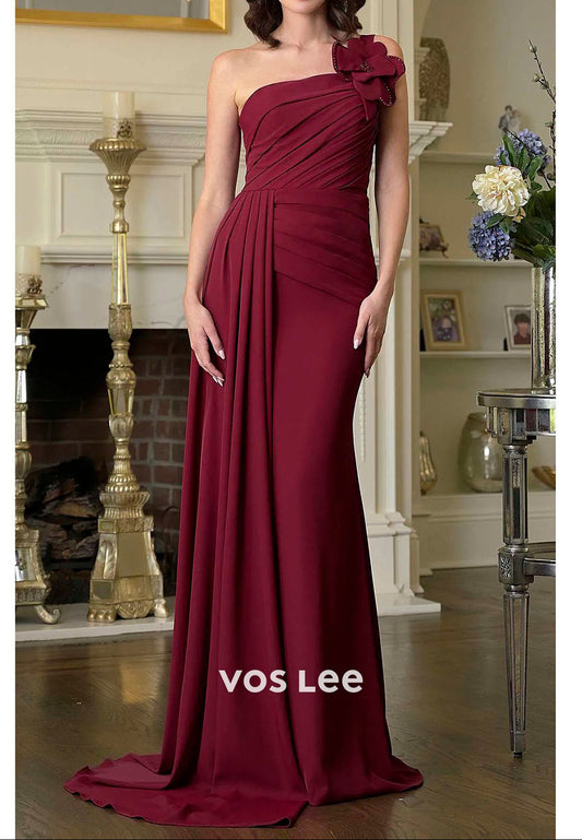 Luxe One-Shoulder Ruched Mother Dress Floor-Length Evening Gown for Wedding Event