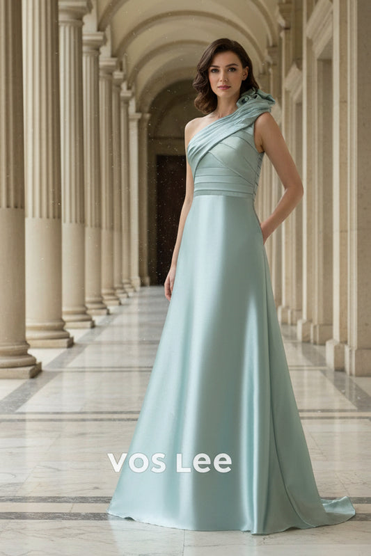 Timeless Ruched One-Shoulder Gown in Light Mint Green