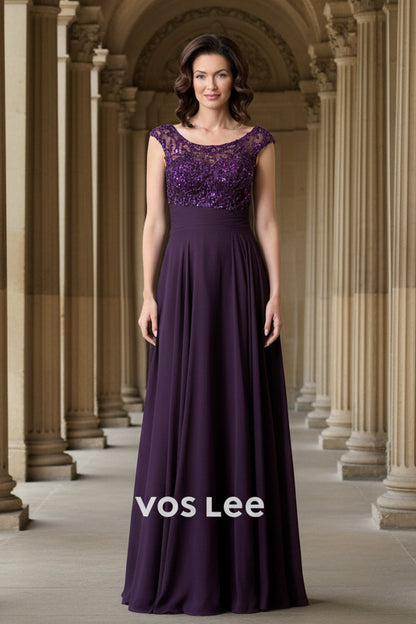 Sequin Bodice Plum Formal Dress | Ruched Floor-Length Gown for Wedding Guests