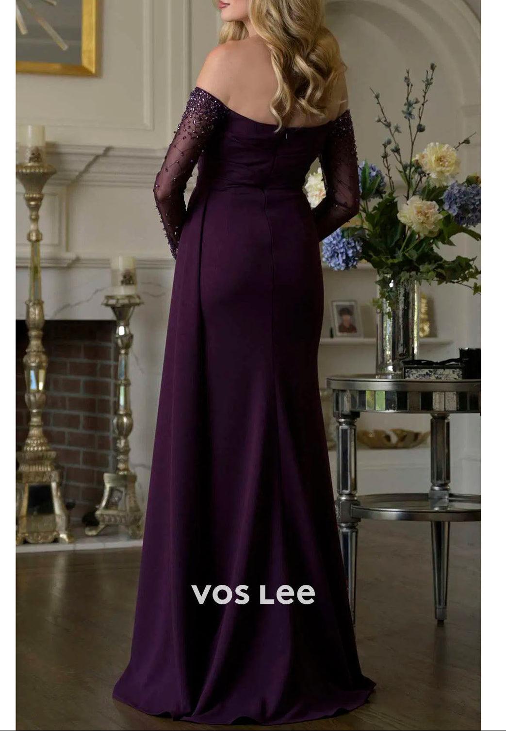 Off-the-Shoulder Dusty Blue Formal Dress | Ruched Floor-Length Gown for Wedding Guests