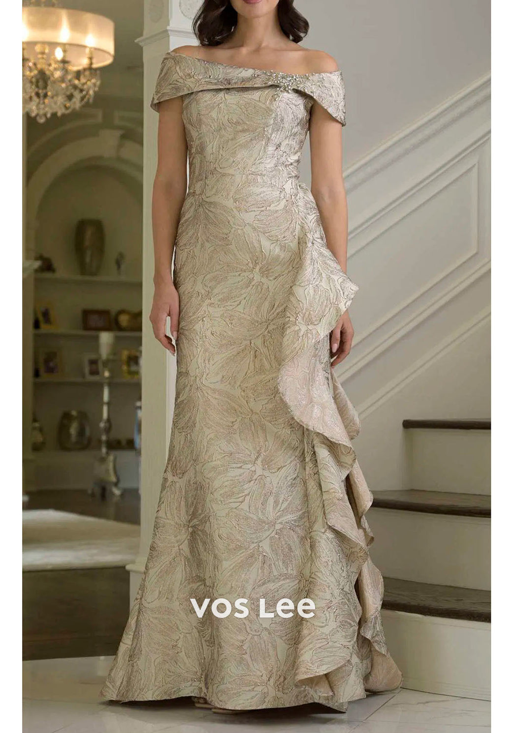 Champagne Gold Mother of the Bride Dress | Off-the-Shoulder Mermaid Gown
