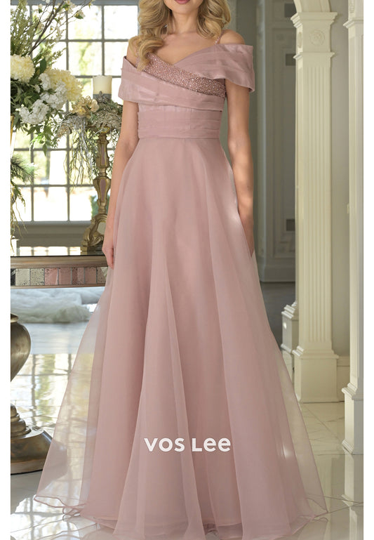 Elegant & Luxurious A-Line Off the Shoulder Pleated Mother of Bride Dresses