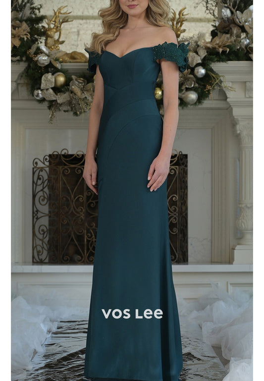 Off the Shoulder Floral Embossed Floor-Length Pleated Mermaid Mother of Bride Dresses