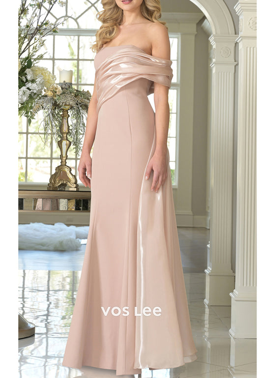 Classic & Timeless Strapless Pleated Floor-Length Trumpet Mother of Bride Dresses