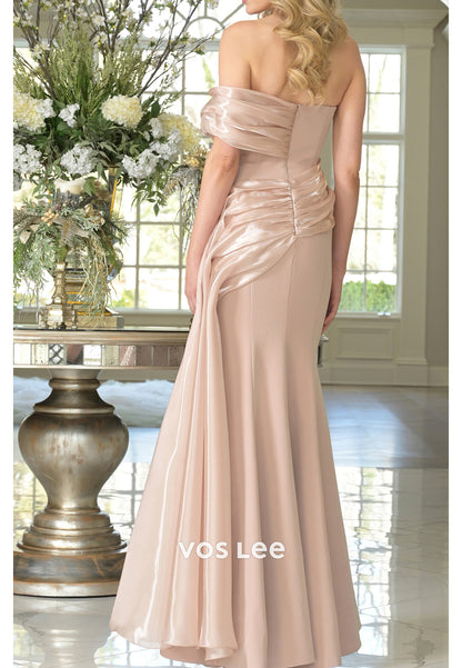 Classic & Timeless Strapless Pleated Floor-Length Trumpet Mother of Bride Dresses